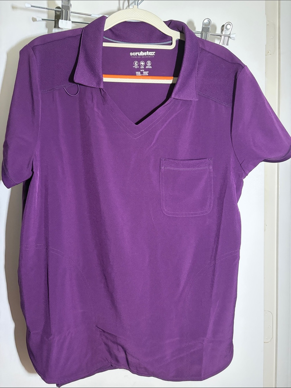 Scrubstar Women's Short Sleeve V-Neck Polo Top in Purple